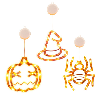 LJG 3 Pack Halloween LED Window Lights - Spider Witch Pumpkin