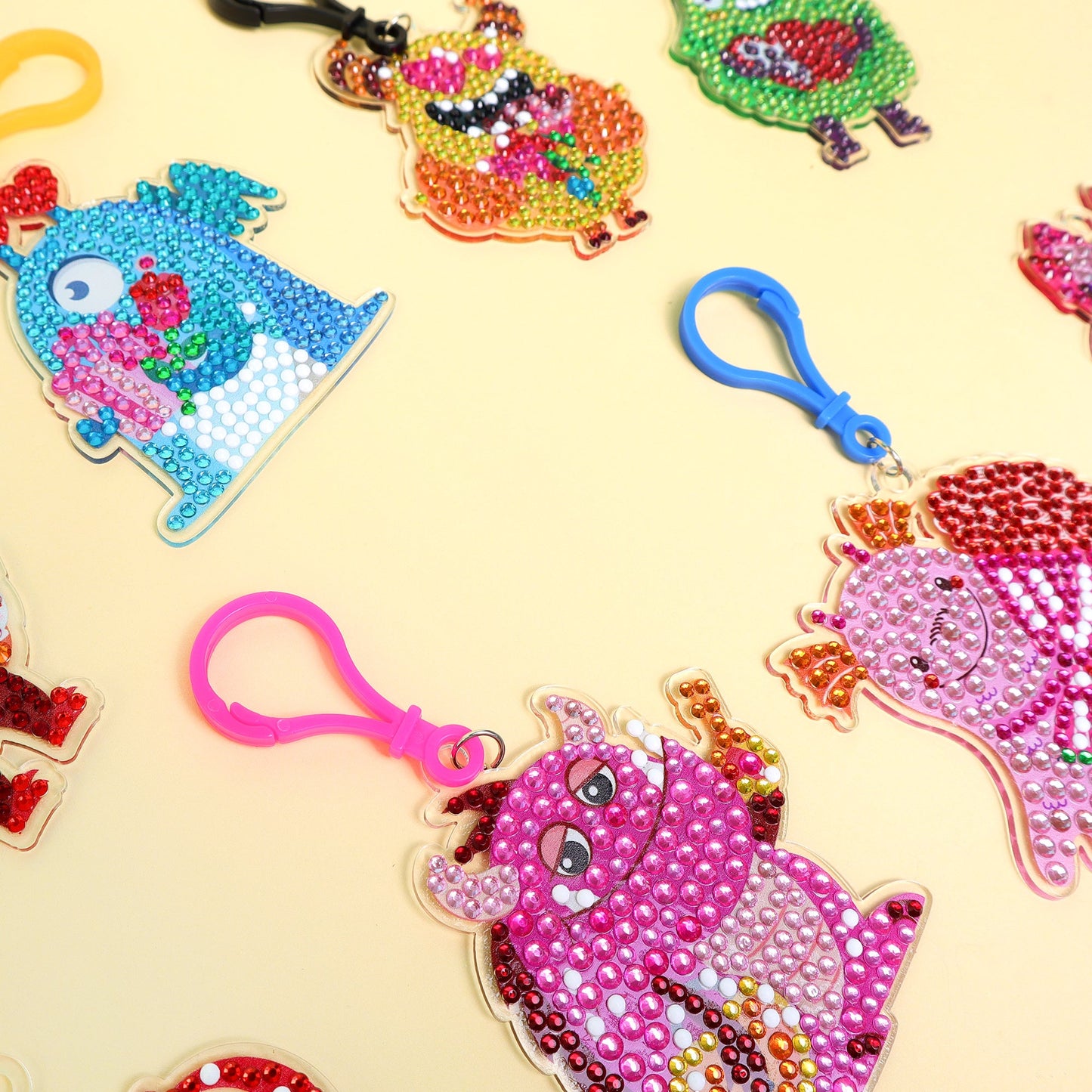Monsters Diamond Art Keychain Kit | Set of 15 Charms for Kids & Teens - Niksstuff