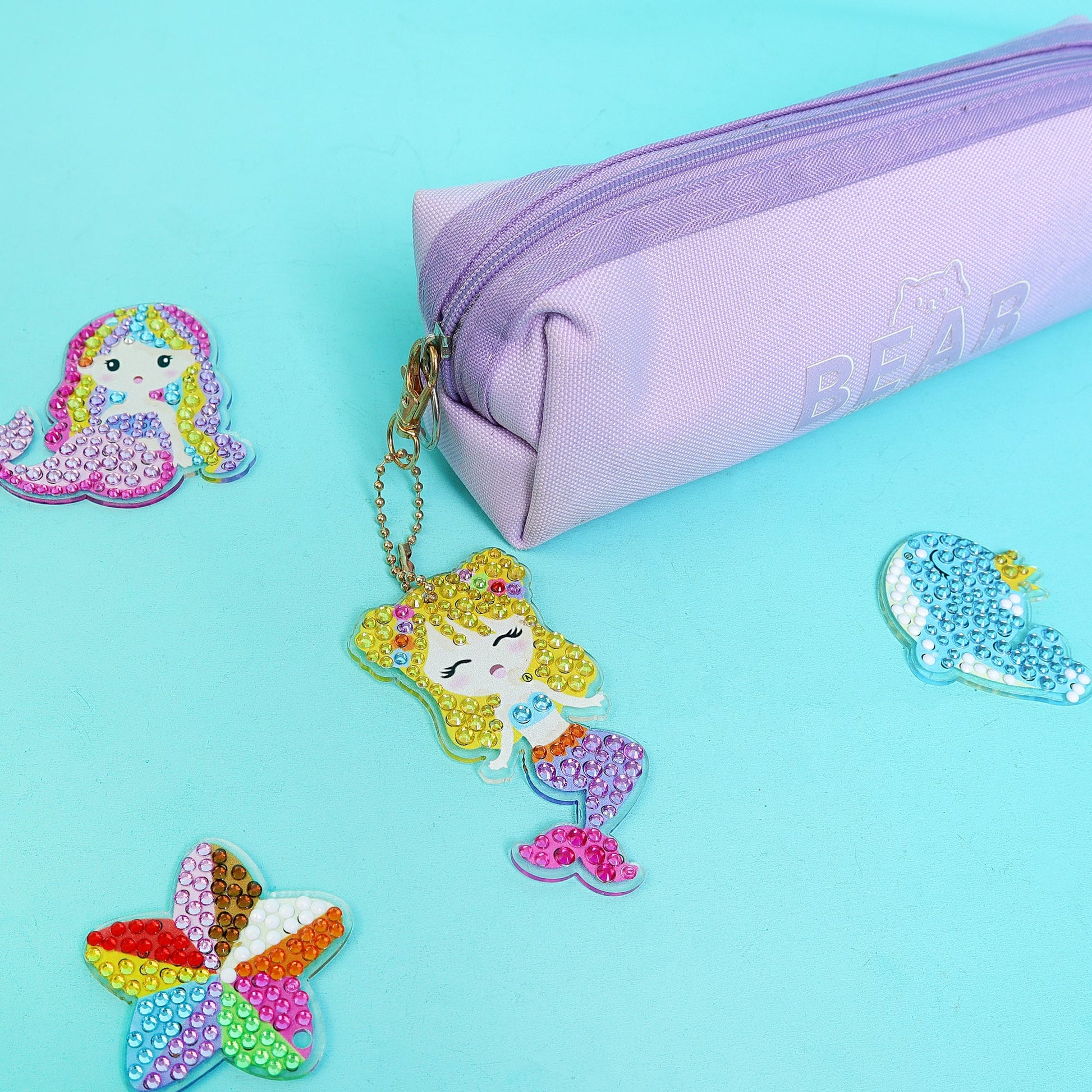 Mermaid Diamond Art Keychain Kit | Set of 15 Charms for Kids & Teens - Niksstuff