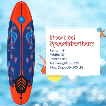 6-Foot Beginner Surfboard | 3 Detachable Fins | Leash & Traction Pad Included | Yellow, White or Red