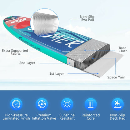 10 Ft Inflatable Stand Up Paddle Board | SUP with Paddle, Backpack & Leash - Niksstuff