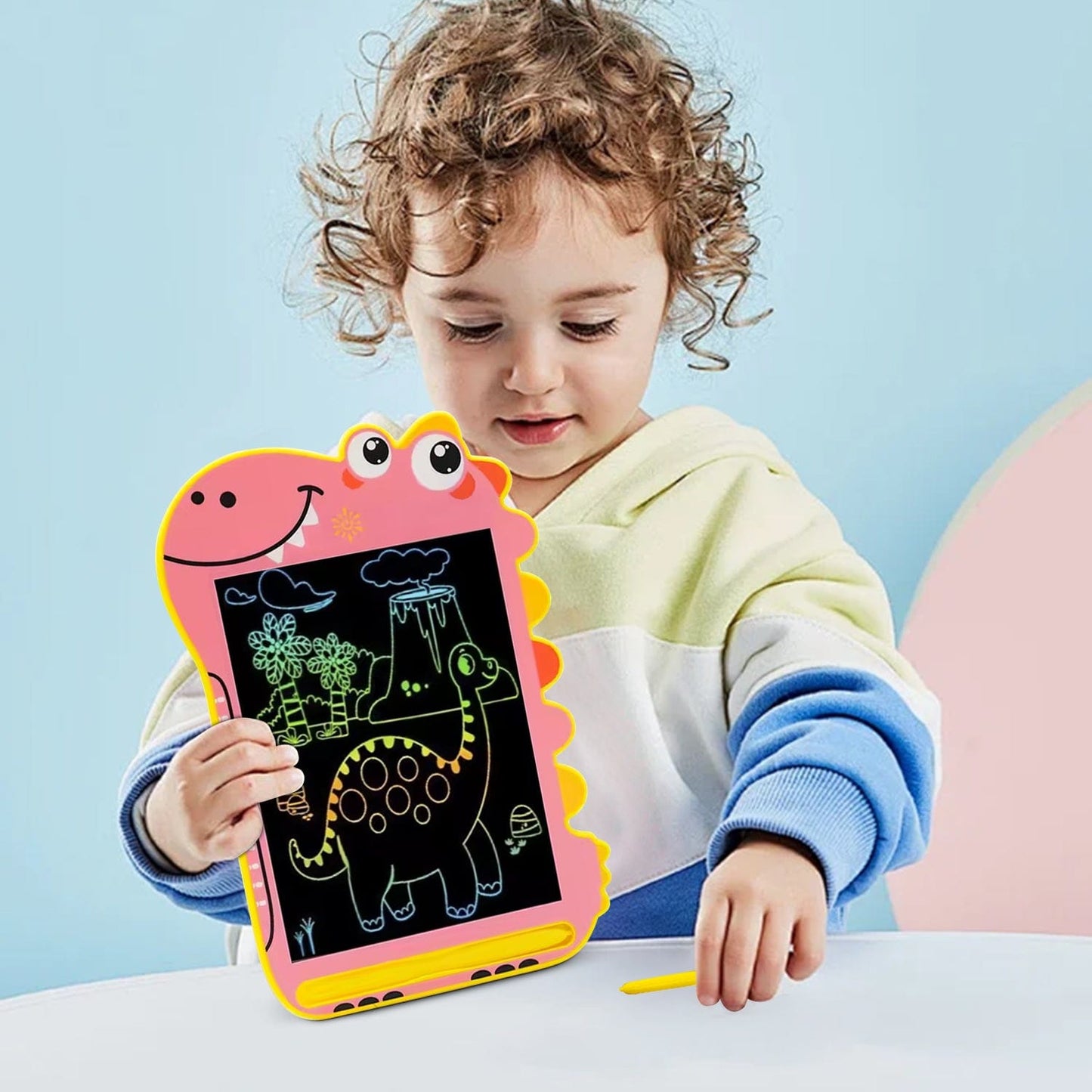 Kids LCD Writing Tablet 8.5" | Dinosaur Color Display | One-Click Erase | Screen Lock | Blue or Pink