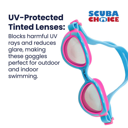 Palantic Jr. Silicone Swim Goggles | Anti-Fog Lenses | Kids & Narrow-Face Adults | Blue/Pink - Niksstuff