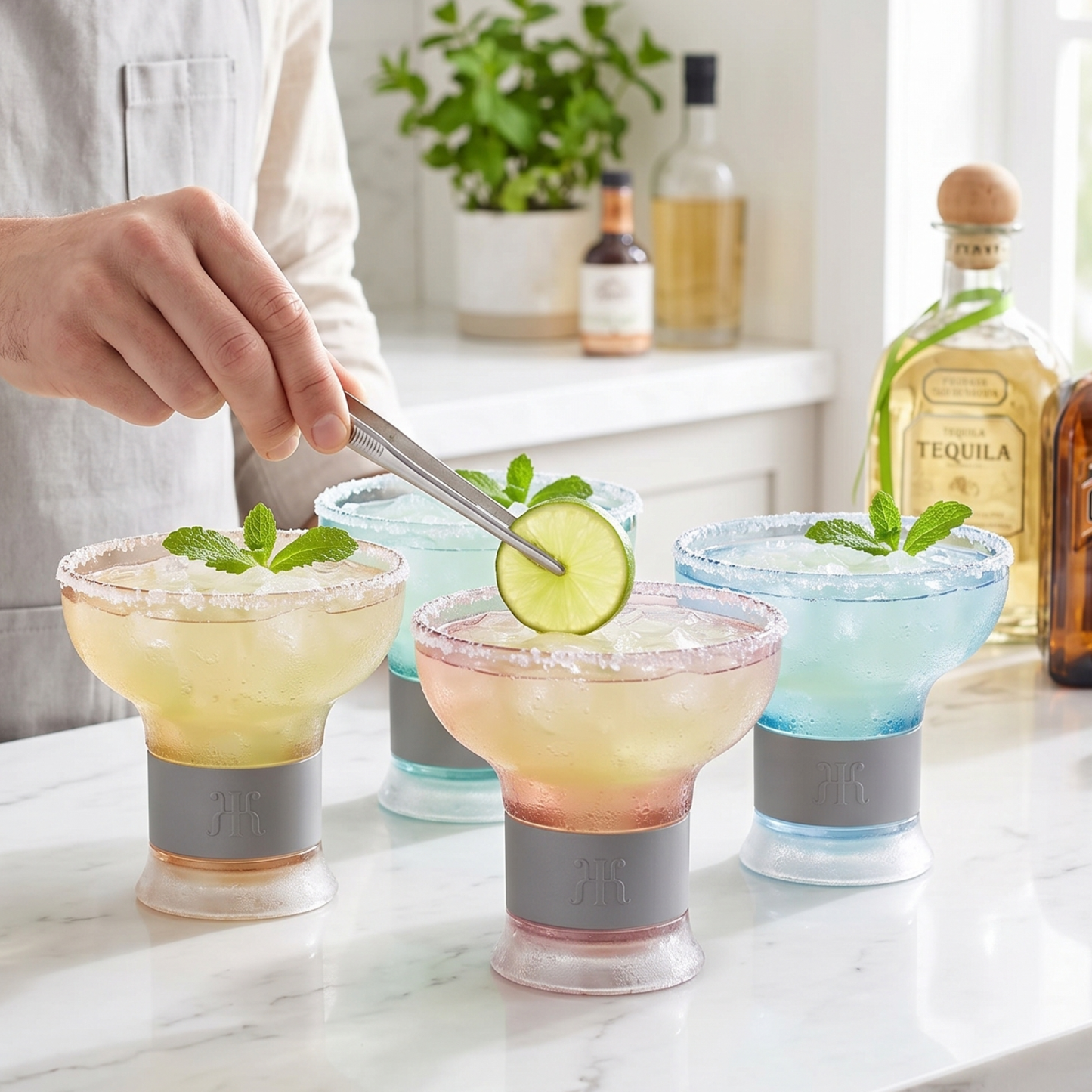 Khen Eze Frozen Margarita & Cocktail Chiller Glasses | Set of 4 | 12oz | Double-Wall | Acrylic - Niksstuff