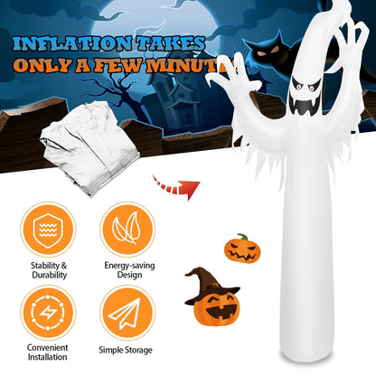 12 Feet Halloween Inflatable Ghost with LED Flame Lights