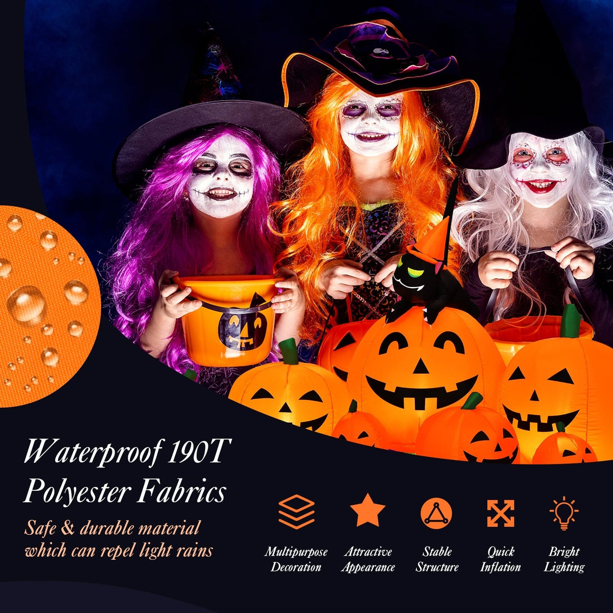 7.5 Feet Halloween Inflatable Pumpkin Combo with Witch & Black Cat