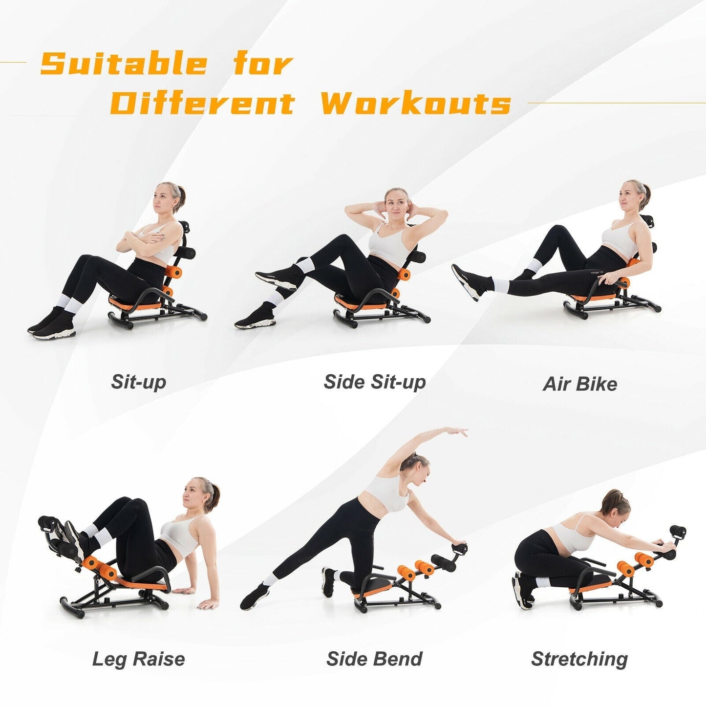 Abdominal Trainer Crunch Bench | 3-Level Adjust | Pivoting Rollers | Spring Resistance | Multi-Use