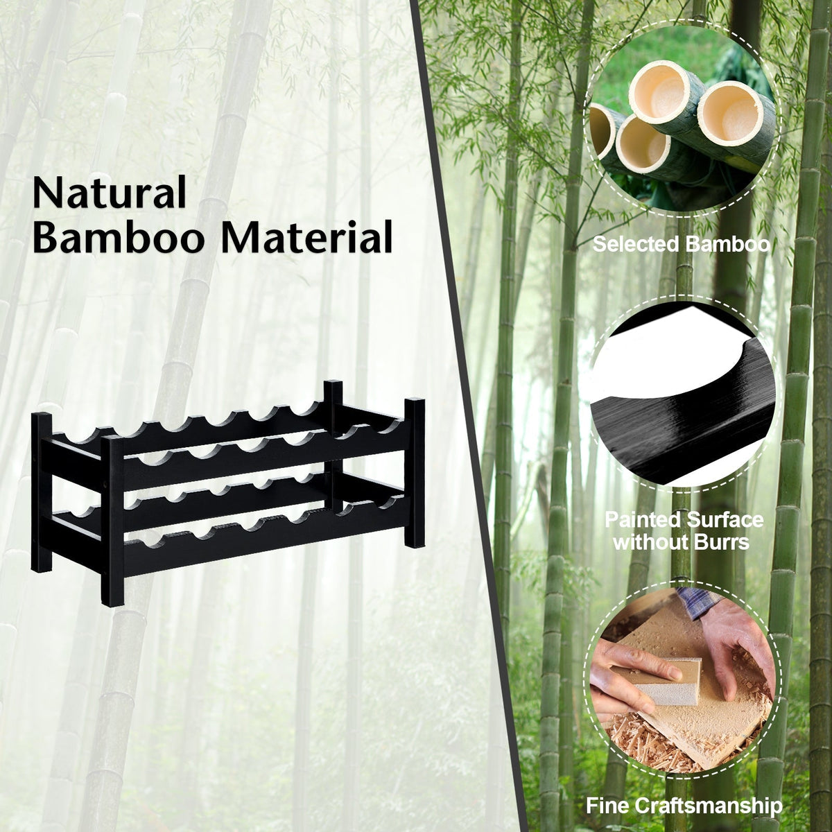 2-Tier Bamboo Wine Rack for 12 Bottles with Horizontal Storage