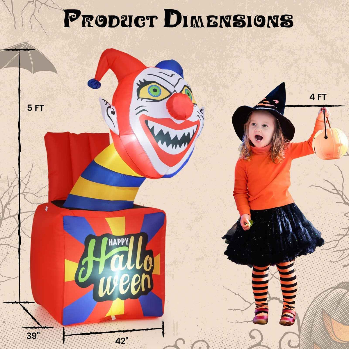 6 Ft Halloween Inflatable Clown with LED Lights