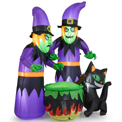 6 Ft Inflatable Halloween Witches with Cauldron & Black Cat