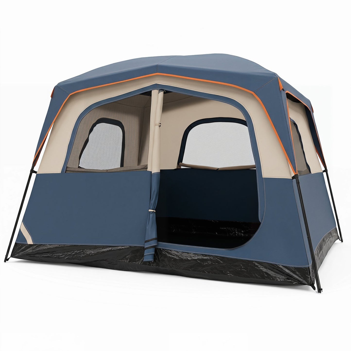 6-Person Camping Tent | Rainfly | Mesh Windows | 10’×9’×7’ | 5-Min Setup | Navy or Dark Blue