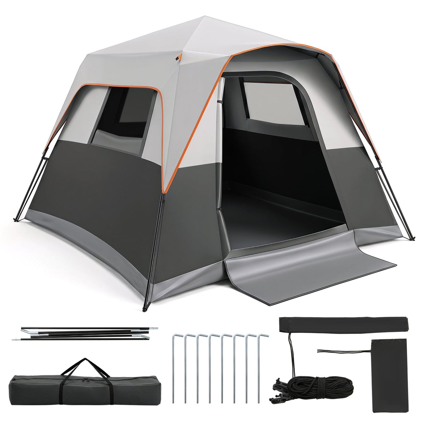 6-Person Instant Cabin Tent | Blackout Rainfly | 3000mm+ Waterproof | UPF 50+ | Gray or Orange