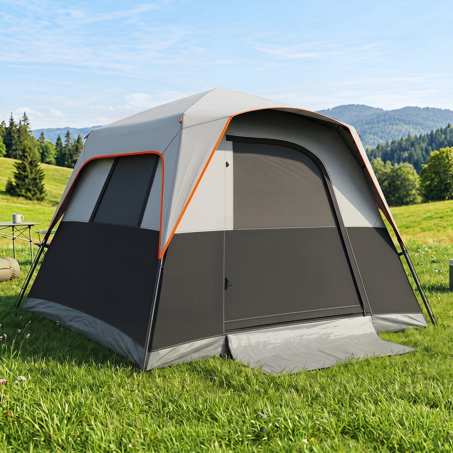 6-Person Instant Cabin Tent | Blackout Rainfly | 3000mm+ Waterproof | UPF 50+ | Gray or Orange