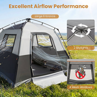 6-Person Instant Cabin Tent | Blackout Rainfly | 3000mm+ Waterproof | UPF 50+ | Gray or Orange