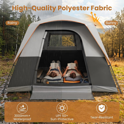 6-Person Instant Cabin Tent | Blackout Rainfly | 3000mm+ Waterproof | UPF 50+ | Gray or Orange