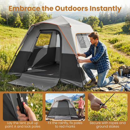 6-Person Instant Cabin Tent | Blackout Rainfly | 3000mm+ Waterproof | UPF 50+ | Gray or Orange