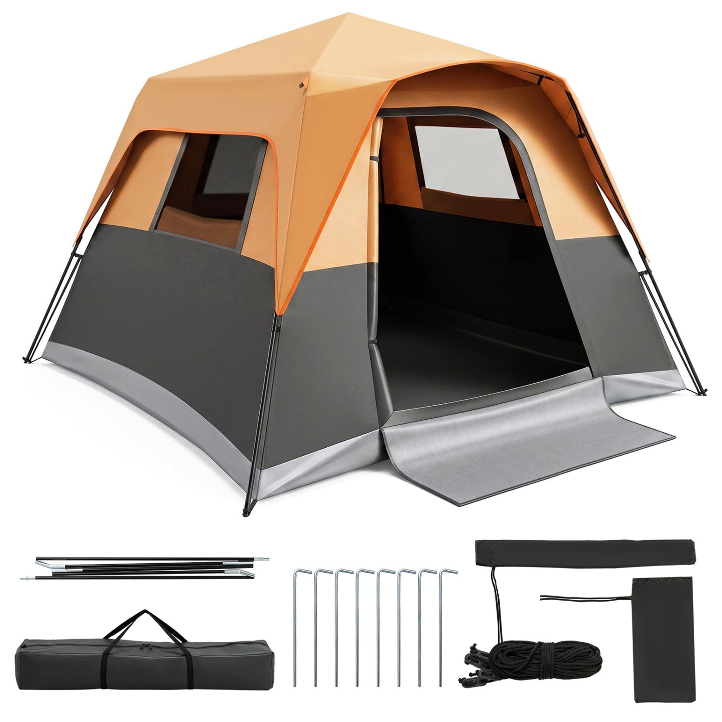 6-Person Instant Cabin Tent | Blackout Rainfly | 3000mm+ Waterproof | UPF 50+ | Gray or Orange