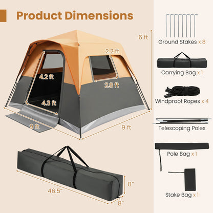 6-Person Instant Cabin Tent | Blackout Rainfly | 3000mm+ Waterproof | UPF 50+ | Gray or Orange