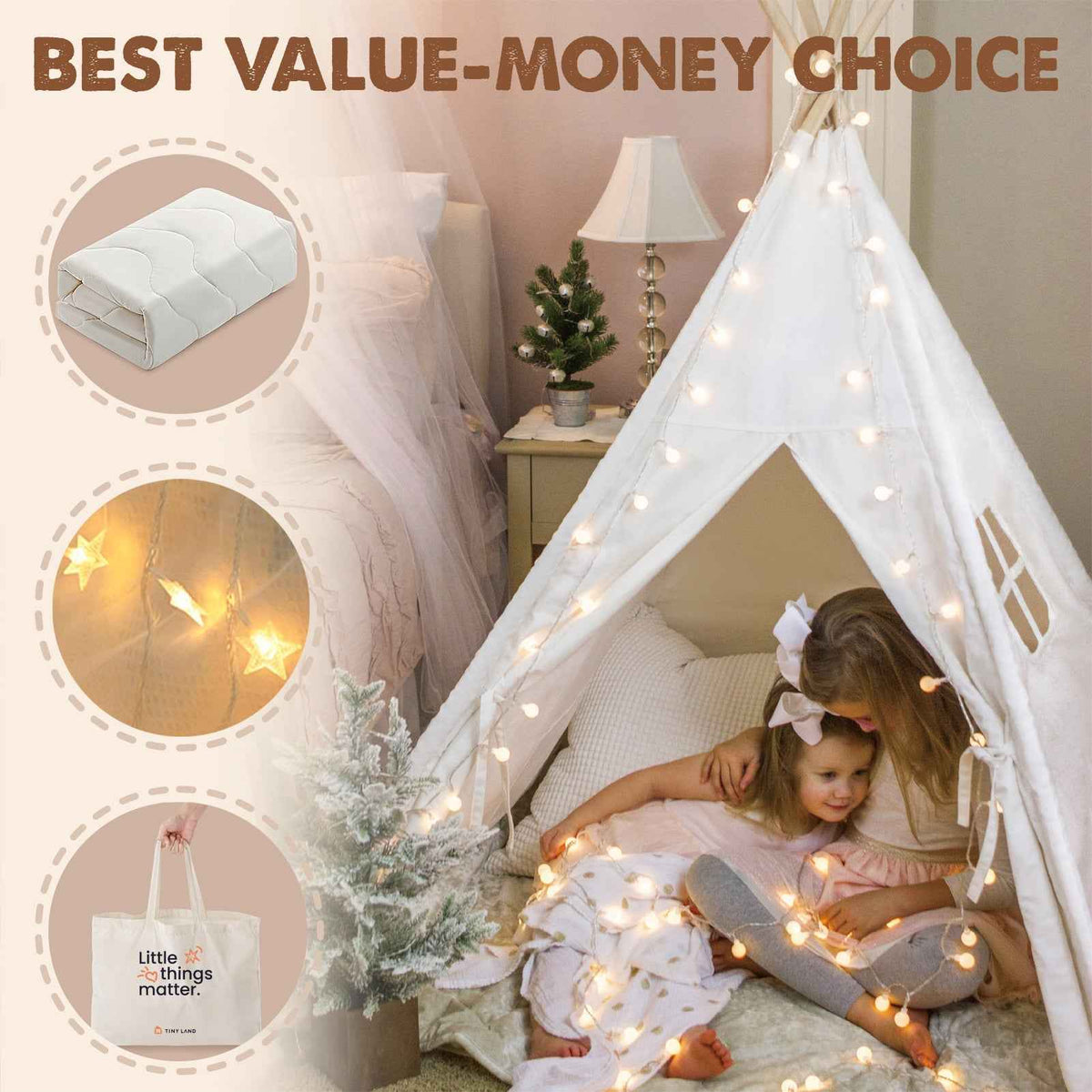 Tiny Land Kids Teepee Play Tent with Floor Mat