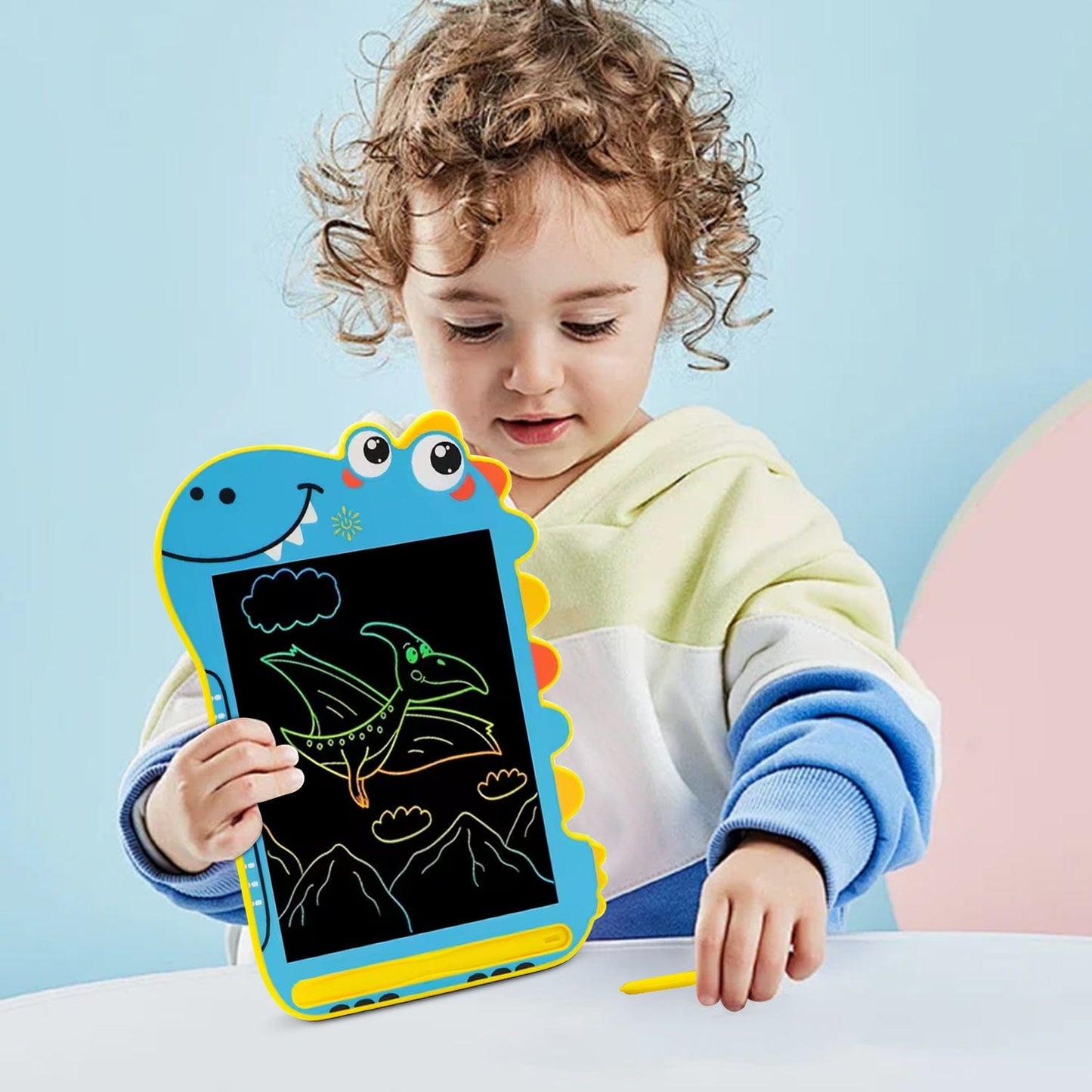 Kids LCD Writing Tablet 8.5" | Dinosaur Color Display | One-Click Erase | Screen Lock | Blue or Pink