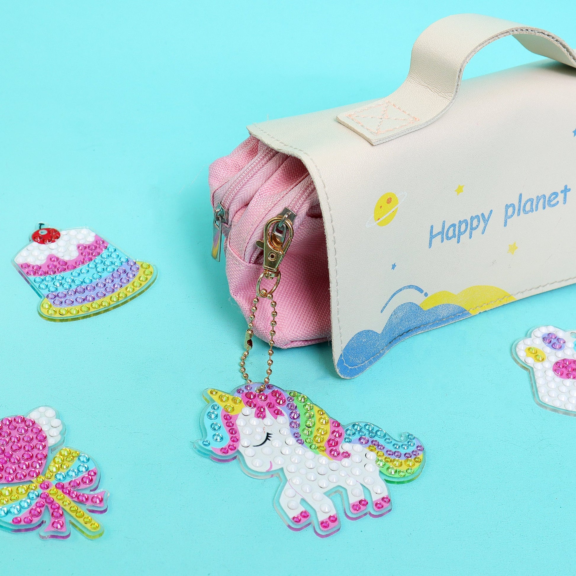 Unicorn Diamond Art Keychain Kit | Set of 15 Charms for Kids & Teens - Niksstuff