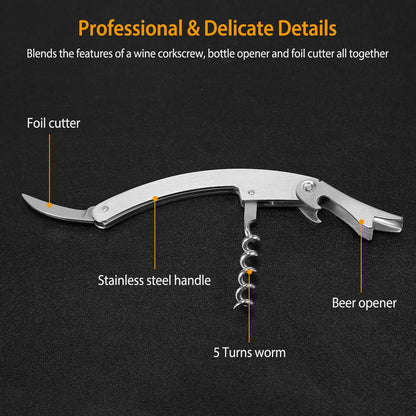Wine Opener Set with Corkscrew, Foil Cutter, Drip Collar and Cork Stopper