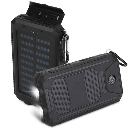 10,000mAh Solar Power Bank – Dual USB, SOS LED Flashlight & Compass | Camping, Hiking & Emergency Charger