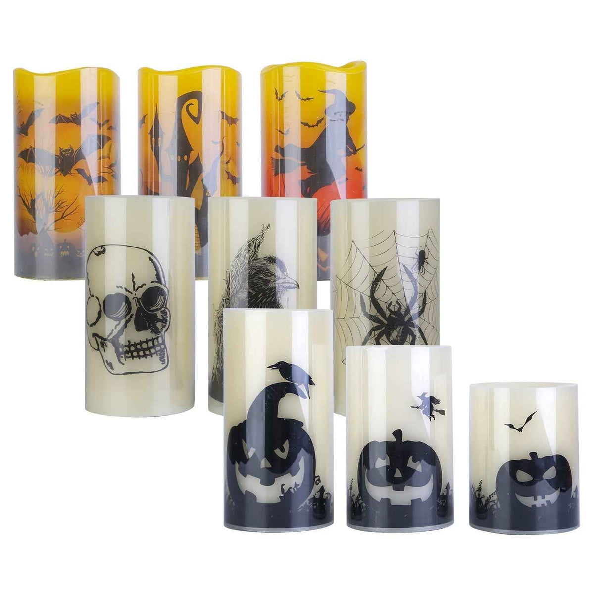 3-Pack Halloween Flameless Candle Lamps with Timer – Spider, Crow & Skull