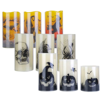 3-Pack Halloween Flameless Candle Lamps with Timer – Spider, Crow & Skull