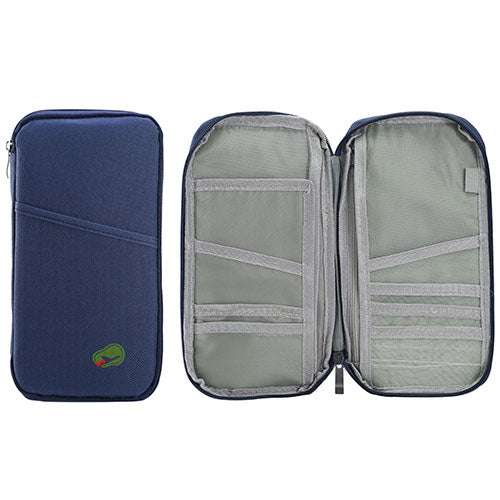 Royal blue passport wallet case with zipper and 12-cell document organizer
