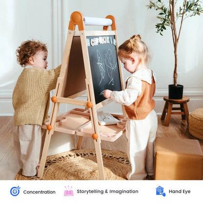 Tiny Land Magnitales Kids Art Easel, Double-Sided Magnetic Whiteboard & Chalkboard