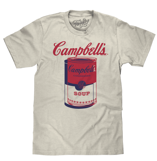 Oatmeal heather T-shirt with Campbell's soup can front graphic
