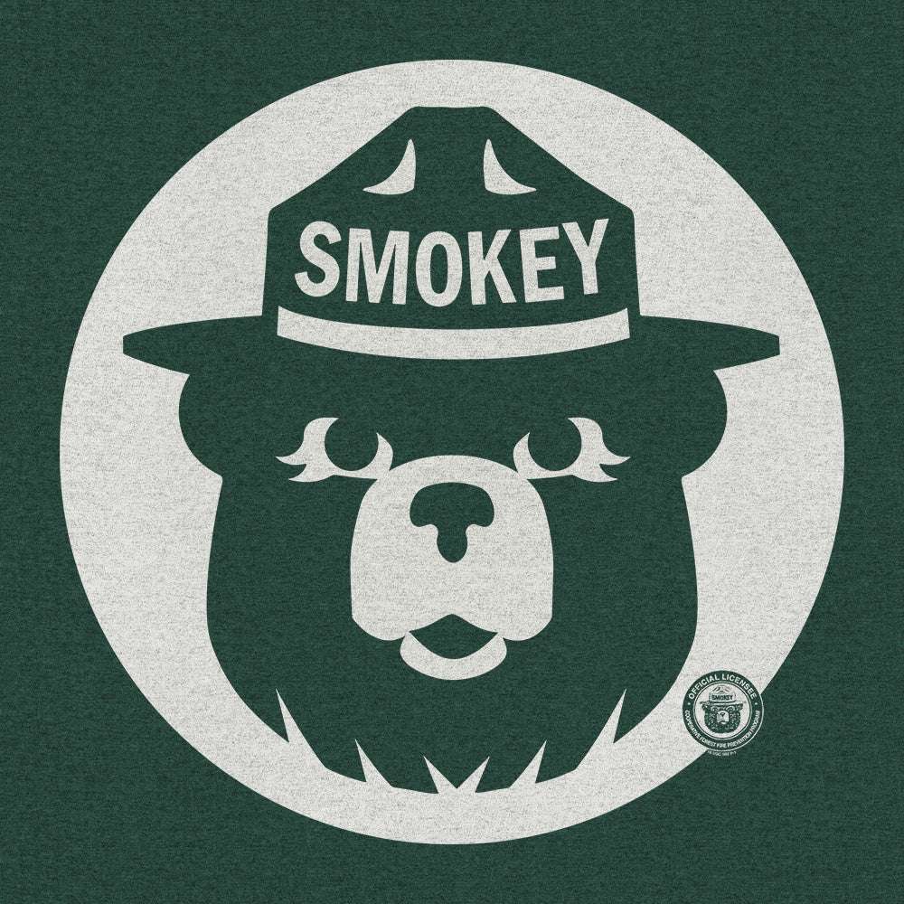 Forest green graphic T-shirt front with large Smokey Bear mascot emblem