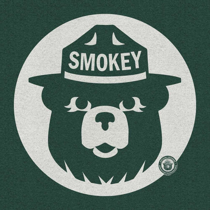 Forest green graphic T-shirt front with large Smokey Bear mascot emblem