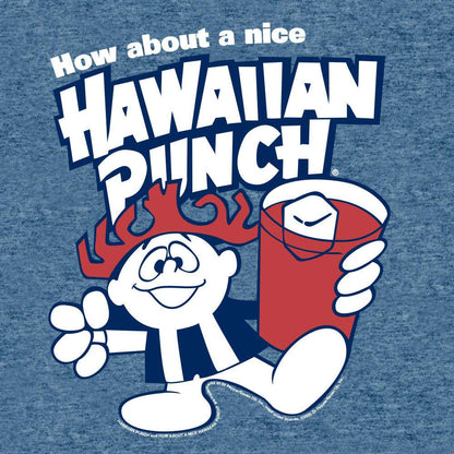 Cabo blue T-shirt front close-up with “Hawaiian Punch” text and cartoon characters