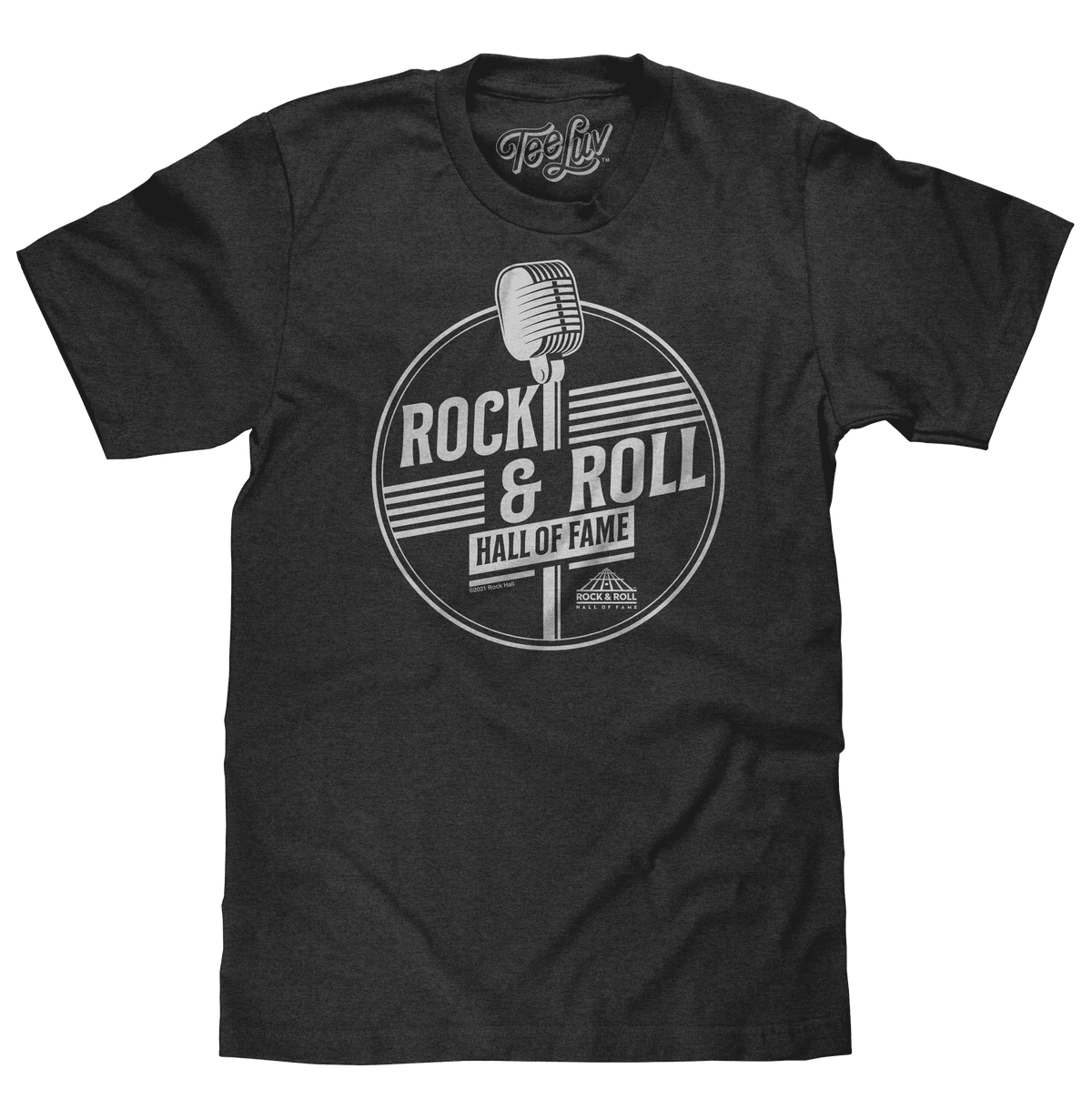 Rock and Roll Hall of Fame T-shirt, dark gray heather, circular microphone logo