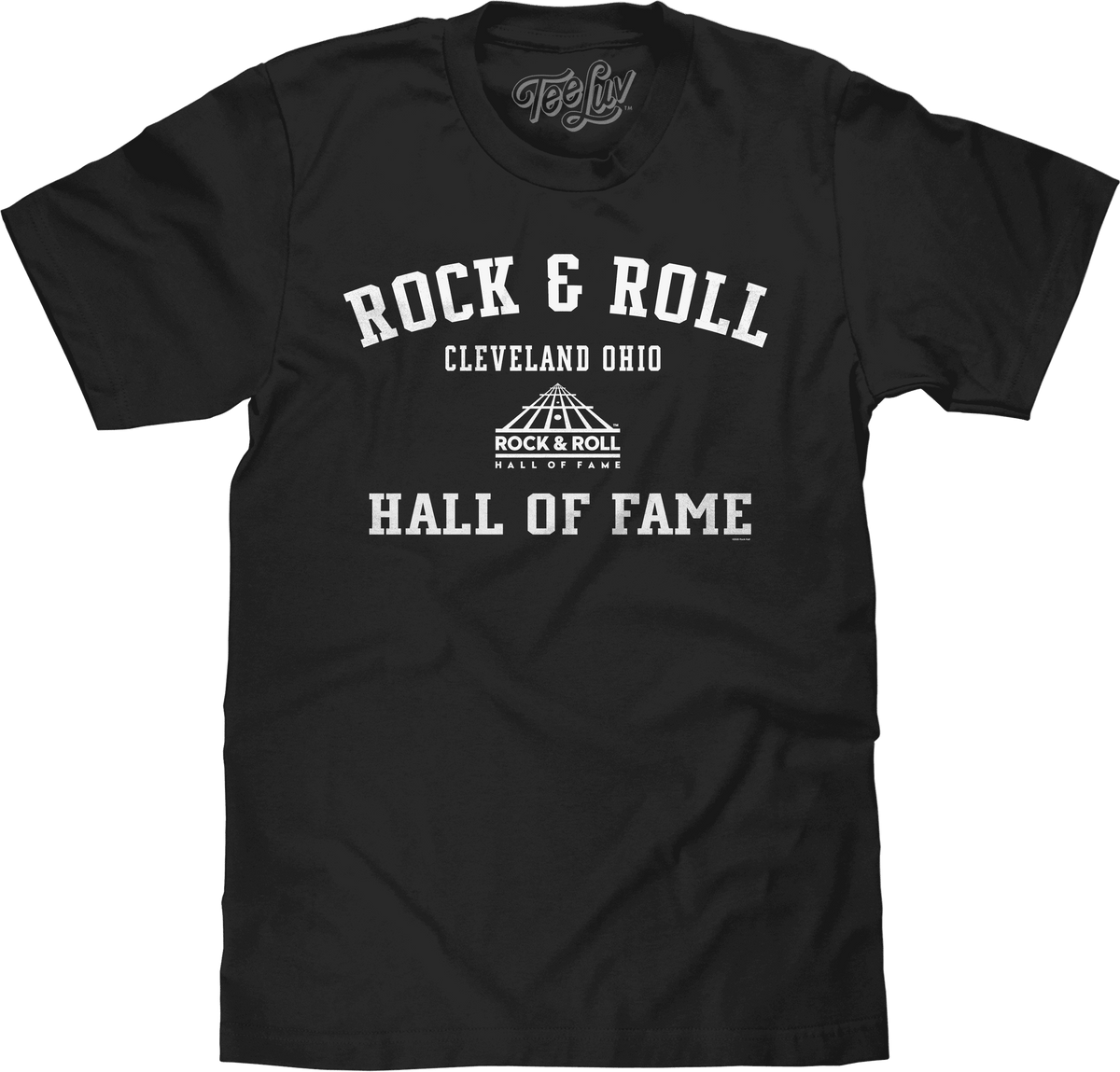Black graphic T-shirt with Rock & Roll Hall of Fame front print