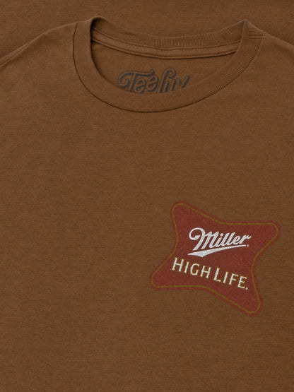 Miller High Life T-Shirt | Double-Sided Logo | Brown Sugar