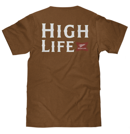 Miller High Life T-Shirt | Double-Sided Logo | Brown Sugar