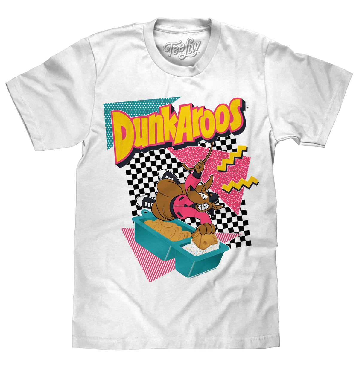 White cotton crewneck graphic T-shirt with Dunkaroos character print on chest