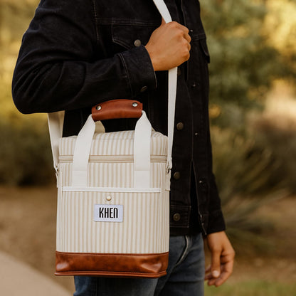 Khen 2-Bottle Wine Carrier Tote | Insulated Leakproof Cooler Bag | Canvas & Vegan Leather - Niksstuff