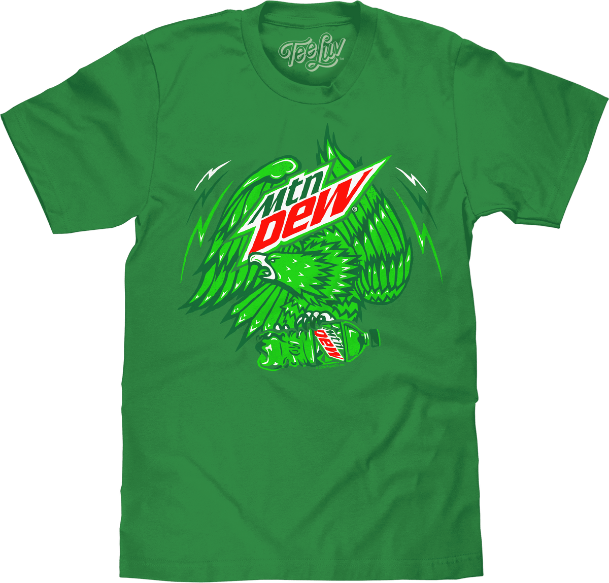Green T-shirt with Mt. Dew logo and stylized eagle front print