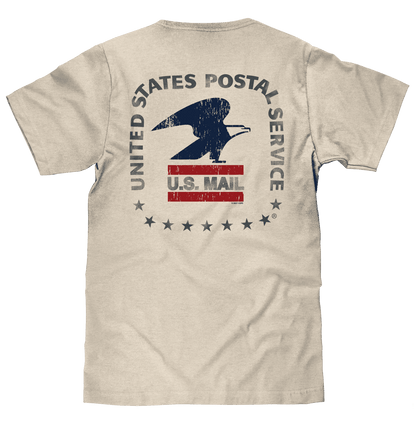 Cream crewneck T-shirt with large USPS eagle graphic on the back.