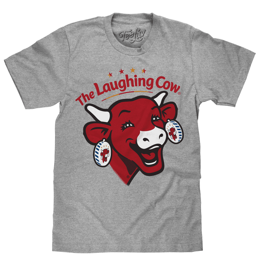 Gray heather T-shirt with Laughing Cow mascot front graphic