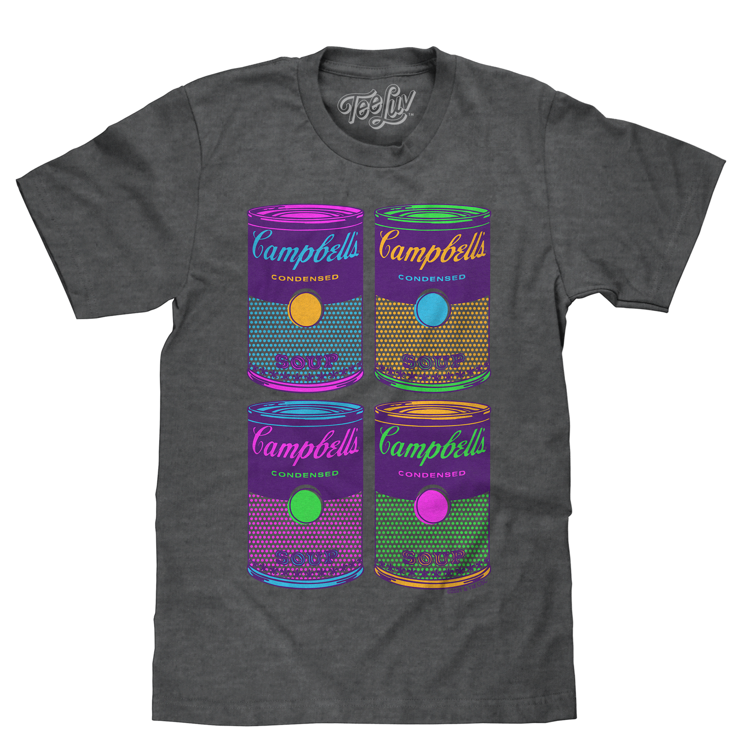 Campbell's Soup T-Shirt | Pop Art Condensed Soup Cans | Heather Charcoal | Poly-Cotton