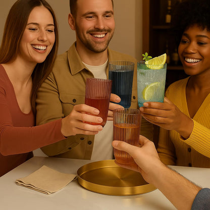 Khen Ribbed Drinking Glasses | Set of 4 | Shatterproof Tritan Acrylic | Indoor & Outdoor | Khen Site - Niksstuff