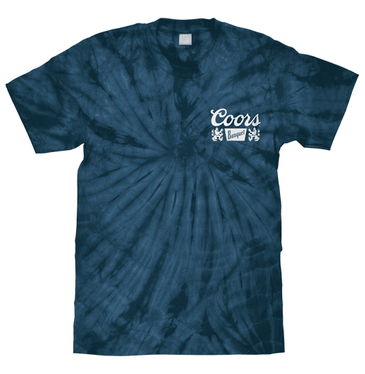 Navy spider tie-dye T-shirt with Coors Banquet chest graphic, crew neck short sleeves