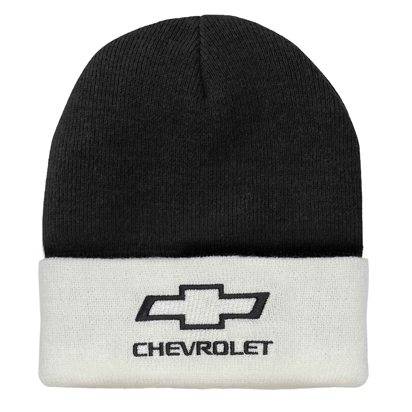 Chevrolet Bowtie Logo Embroidered Cuffed Beanie | White & Black