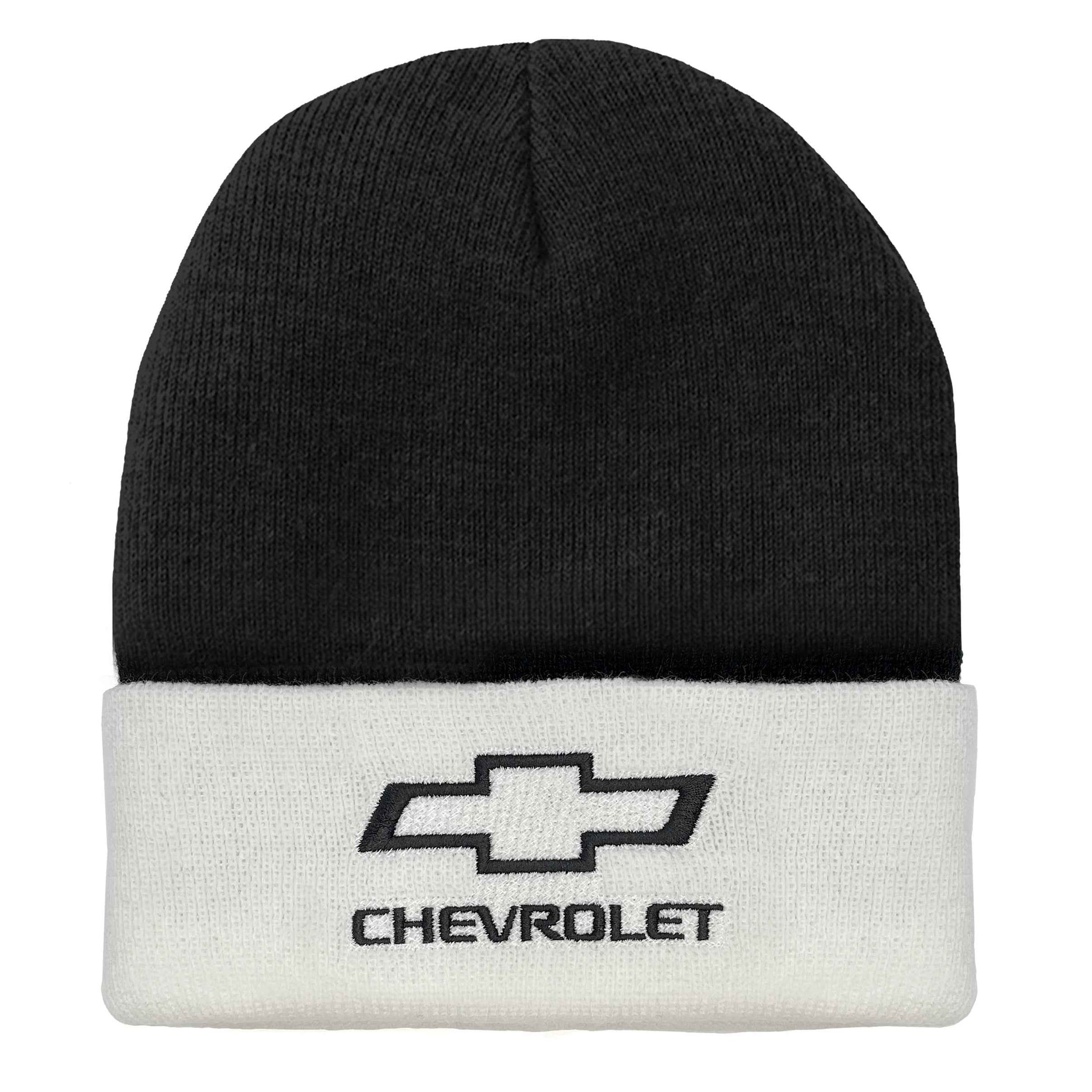 Chevrolet Bowtie Logo Embroidered Cuffed Beanie | White & Black