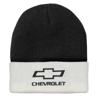 Chevrolet Bowtie Logo Embroidered Cuffed Beanie | White & Black